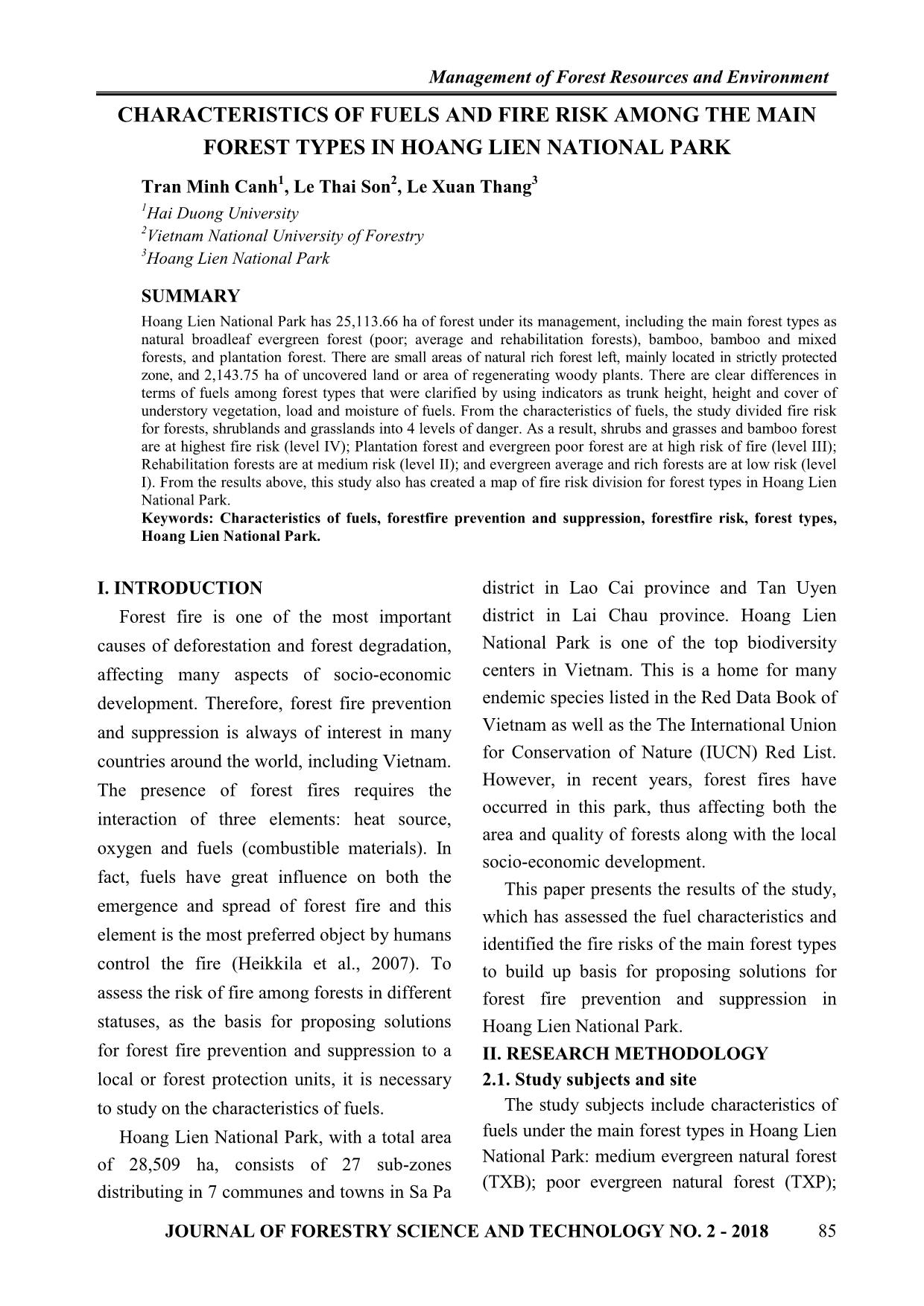 Characteristics of fuels and fire risk among the main forest types in Hoang Lien National Park trang 1