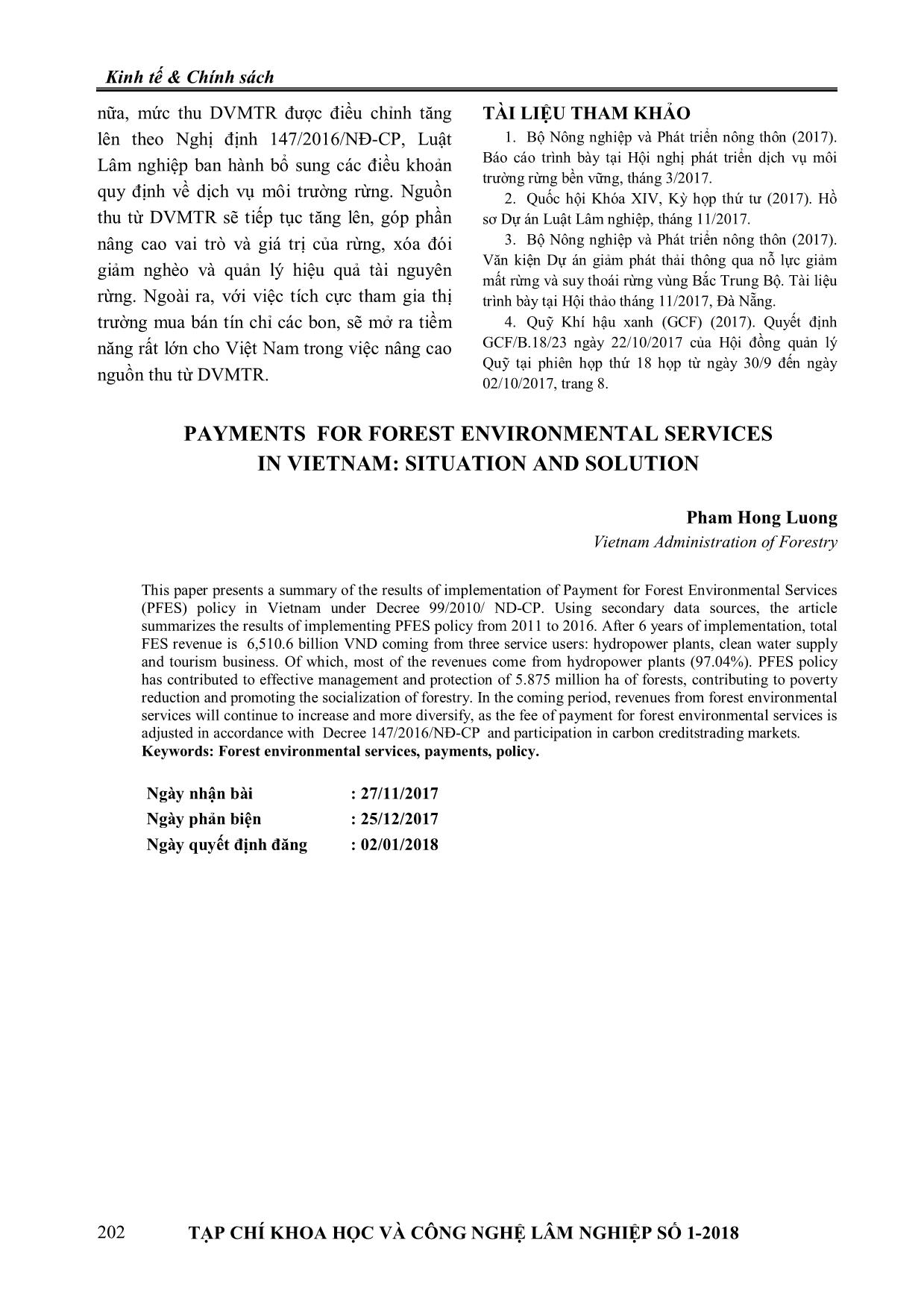 Chi trả dịch vụ môi trường rừng ở Việt Nam: Thực trạng và giải pháp trang 5