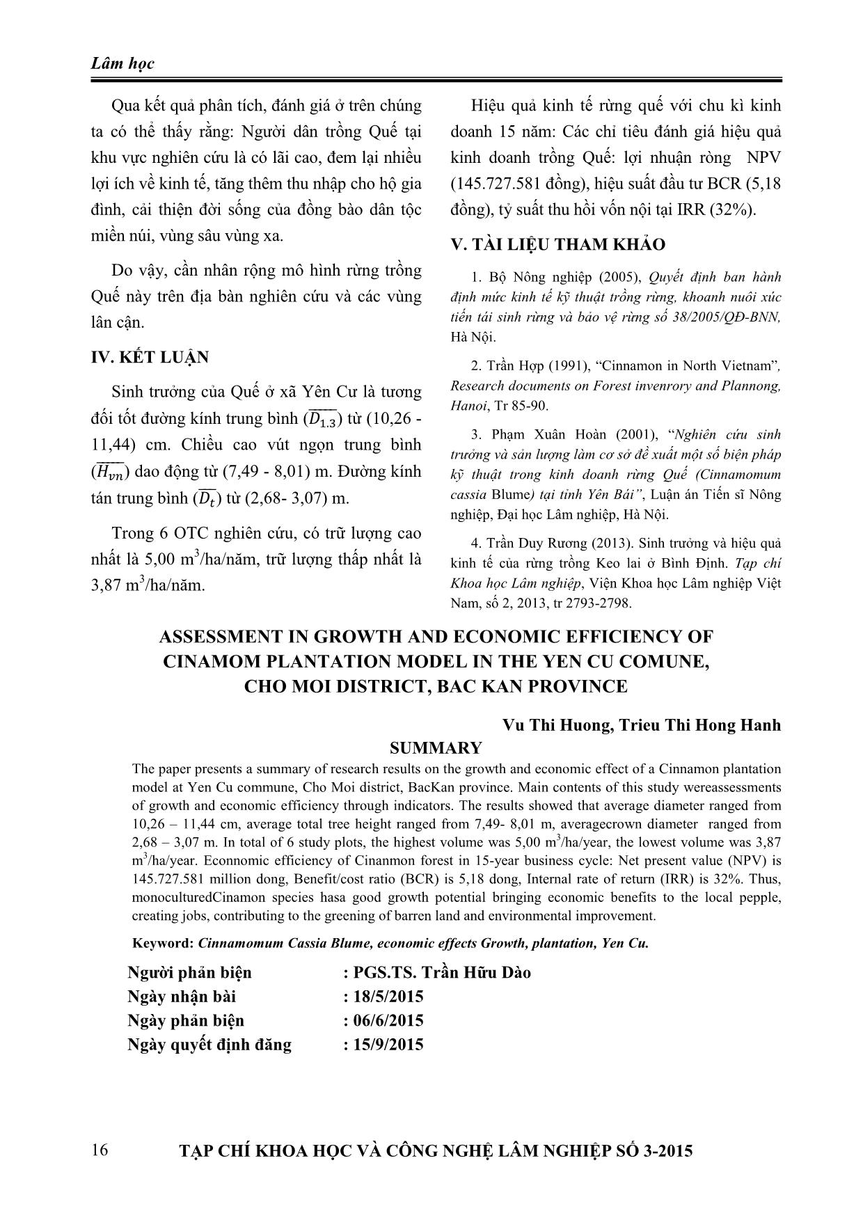 Đánh giá tình hình sinh trưởng và hiệu quả kinh tế của mô hình rừng trồng quế (Cinnamomum cassia Blume) tại xã Yên Cư - Huyện Chợ Mới - Tỉnh Bắc Kạn trang 6