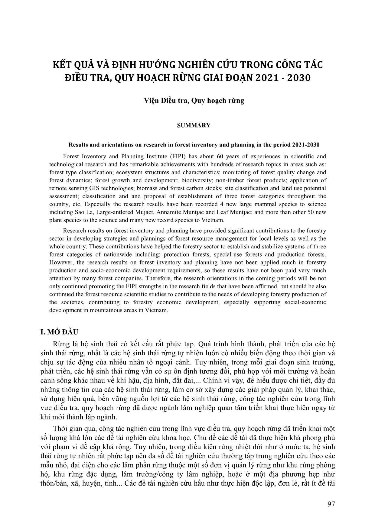 Kết quả và định hướng nghiên cứu trong công tác điều tra, quy hoạch rừng giai đoạn 2021-2030 trang 1