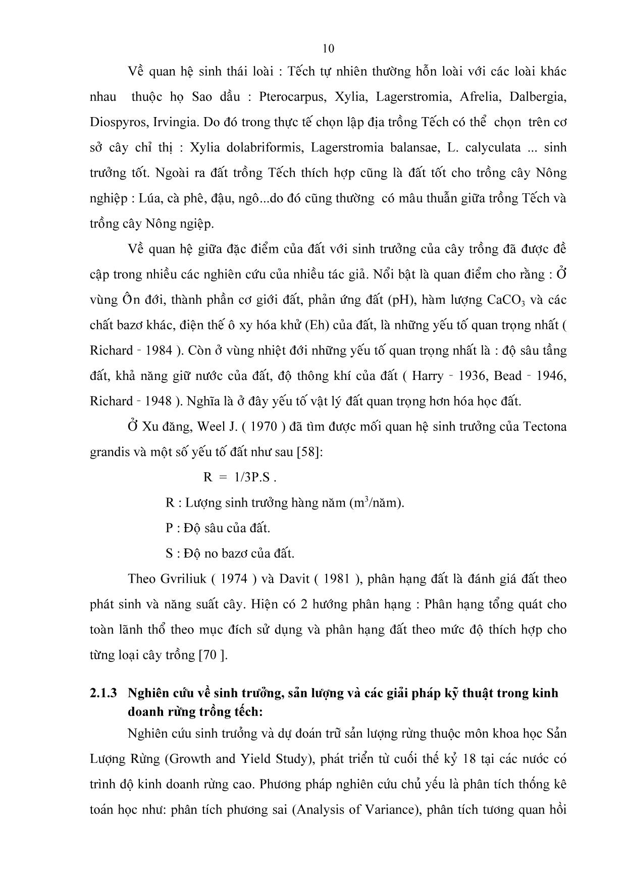 Đề tài Nghiên cứu các cơ sở khoa học để kinh doanh rừng trồng tếch (Tectona grandis Linn.) ở Tây Nguyên trang 10
