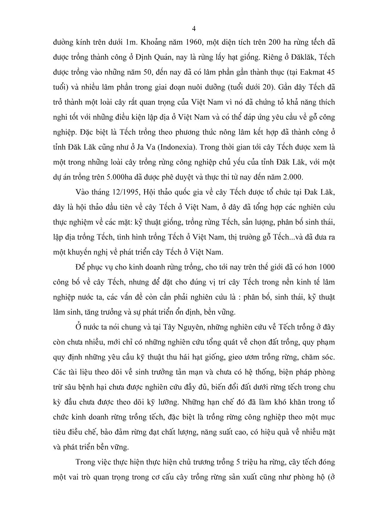 Đề tài Nghiên cứu các cơ sở khoa học để kinh doanh rừng trồng tếch (Tectona grandis Linn.) ở Tây Nguyên trang 4