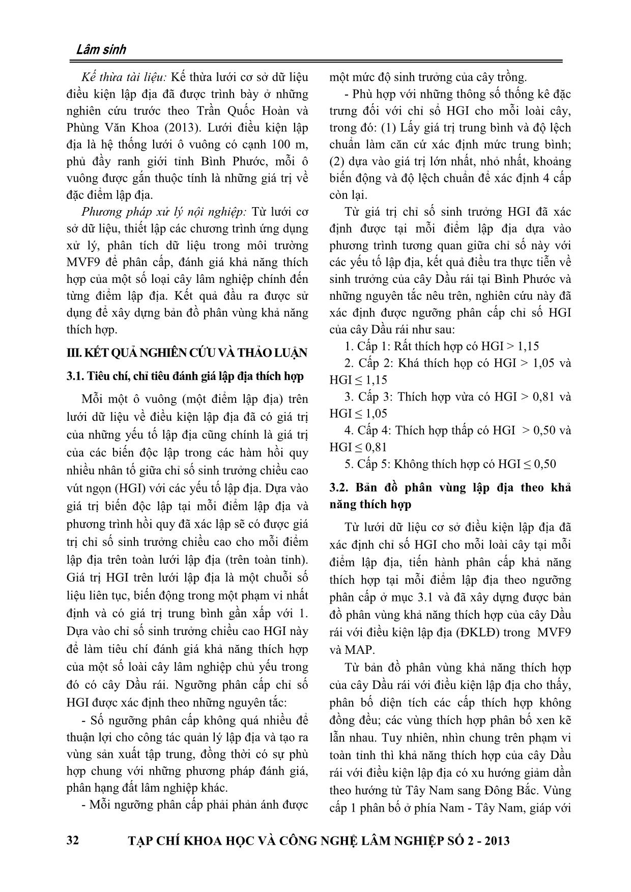 Lập bản đồ phân vùng điều kiện lập địa thích hợp của cây dầu rái tại tỉnh Bình Phước trang 2
