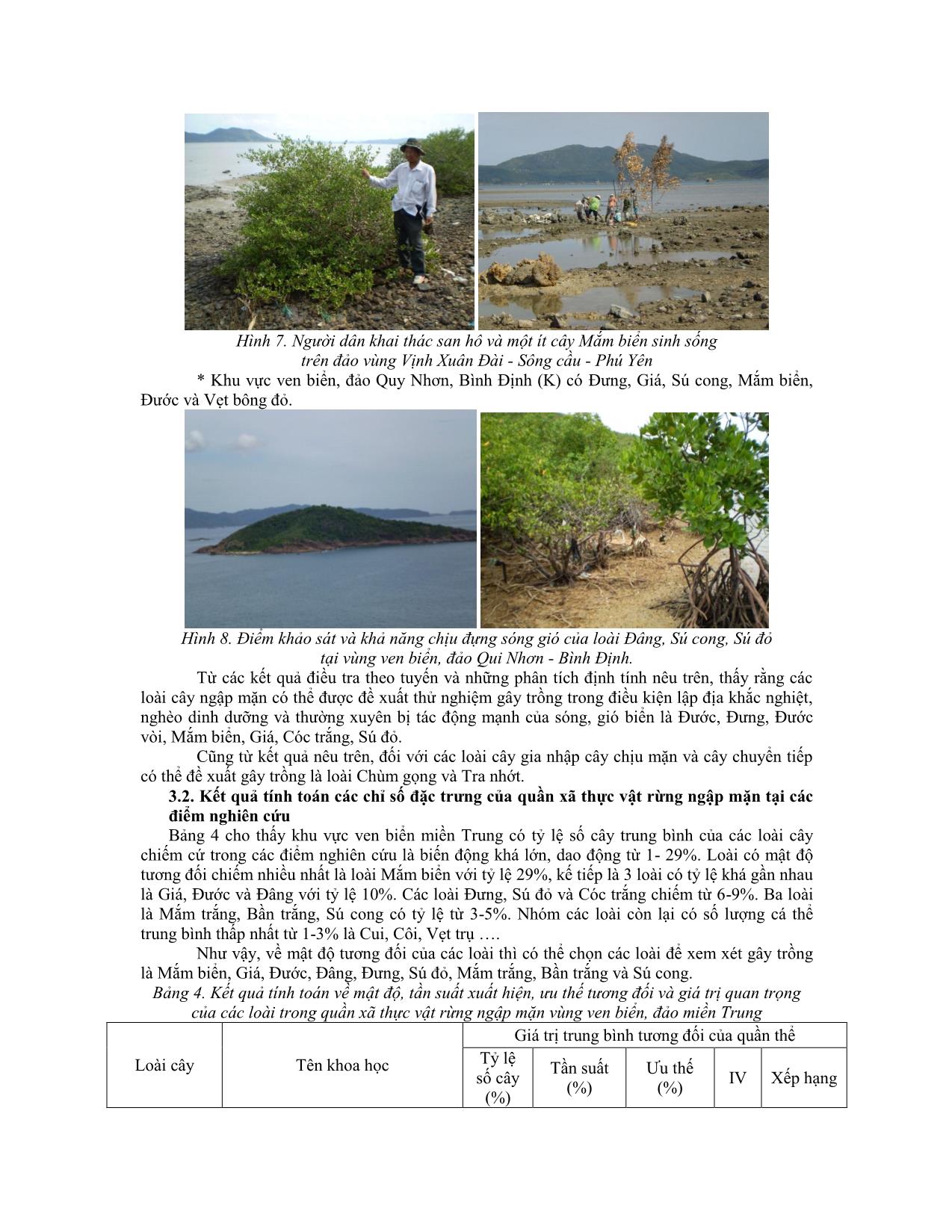 Nghiên cứu thành phần loài và phân bố cây ngập mặn làm cơ sở chọn loài cây trồng trên nền san hô ngập nước ven biển, đảo các tỉnh duyên hải Nam Trung Bộ trang 8