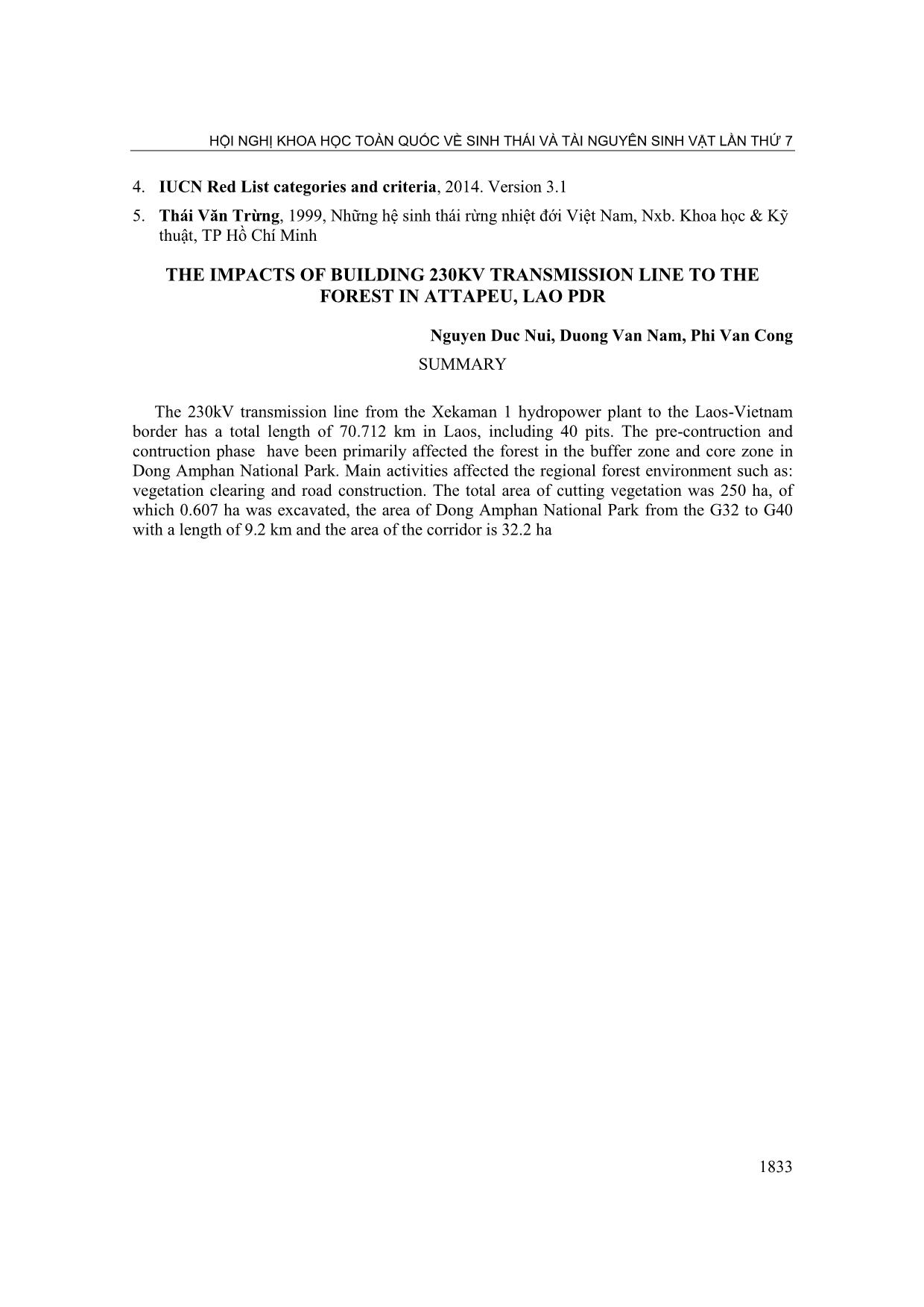 Tác động của xây dựng tuyến đường dây truyền tải 230kV đến rừng tại tỉnh Attapeu, Cộng hòa Dân chủ Nhân dân Lào trang 8