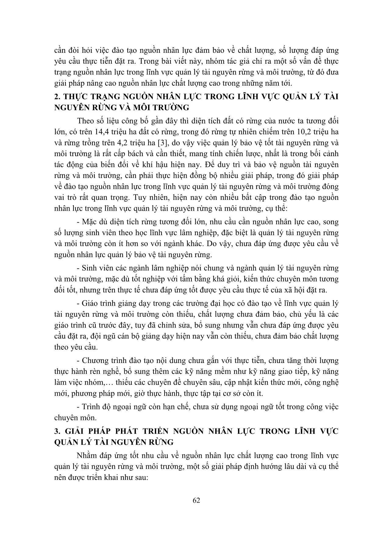 Thực trạng và đề xuất giải pháp phát triển nguồn nhân lực trong lĩnh vực quản lý tài nguyên rừng và môi trường trang 2