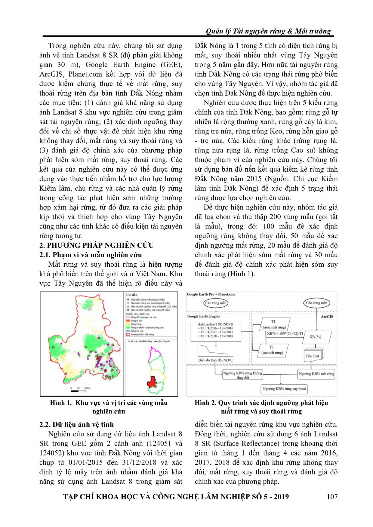 Sử dụng ảnh Landsat 8 và Google Earth Engine để phát hiện sớm mất rừng, suy thoái rừng khu vực Tây Nguyên: Trường hợp ở tỉnh Đắk Nông trang 2