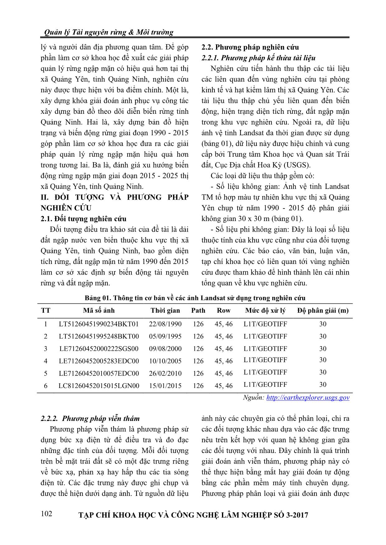 Sử dụng ảnh viễn thám đa thời gian trong đánh giá biến động diện tích rừng ngập mặn tại thị xã Quảng Yên, tỉnh Quảng Ninh trang 2