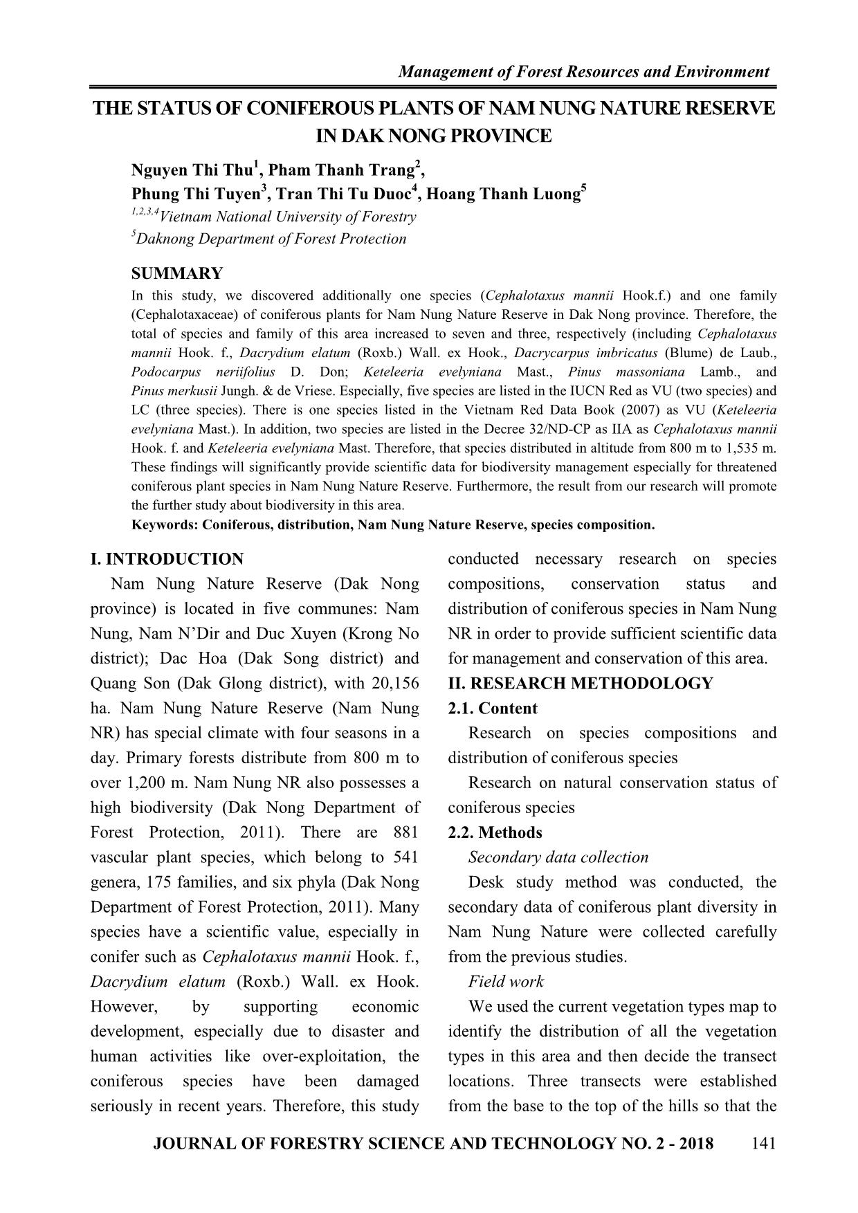 The status of coniferous plants of Nam Nung nature reserve in Dak Nong province trang 1