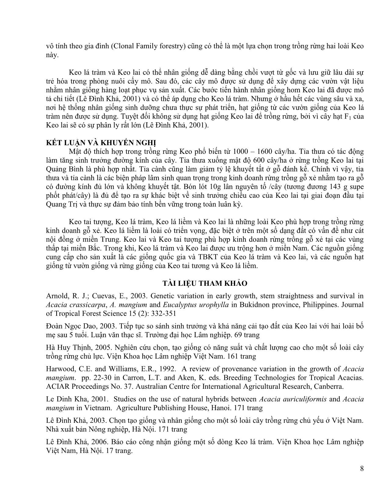 Trồng rừng keo gỗ xẻ: Một số biện pháp kỹ thuật lâm sinh và khuyến nghị các giống keo phù hợp trang 8