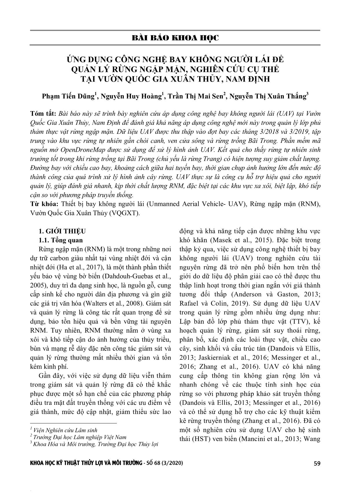 Ứng dụng công nghệ bay không người lái để quản lý rừng ngập mặn, nghiên cứu cụ thể tại Vườn Quốc gia Xuân Thủy, Nam Định trang 1