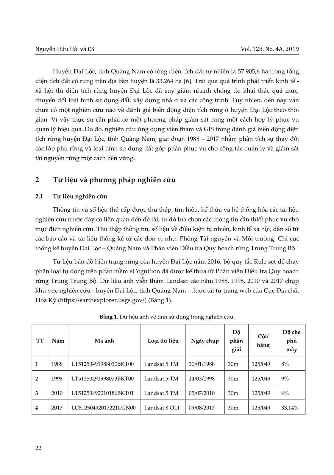 Ứng dụng viễn thám và GIS trong đánh giá biến động diện tích rừng huyện Đại Lộc, tỉnh Quảng Nam giai đoạn 1988-2017 trang 2