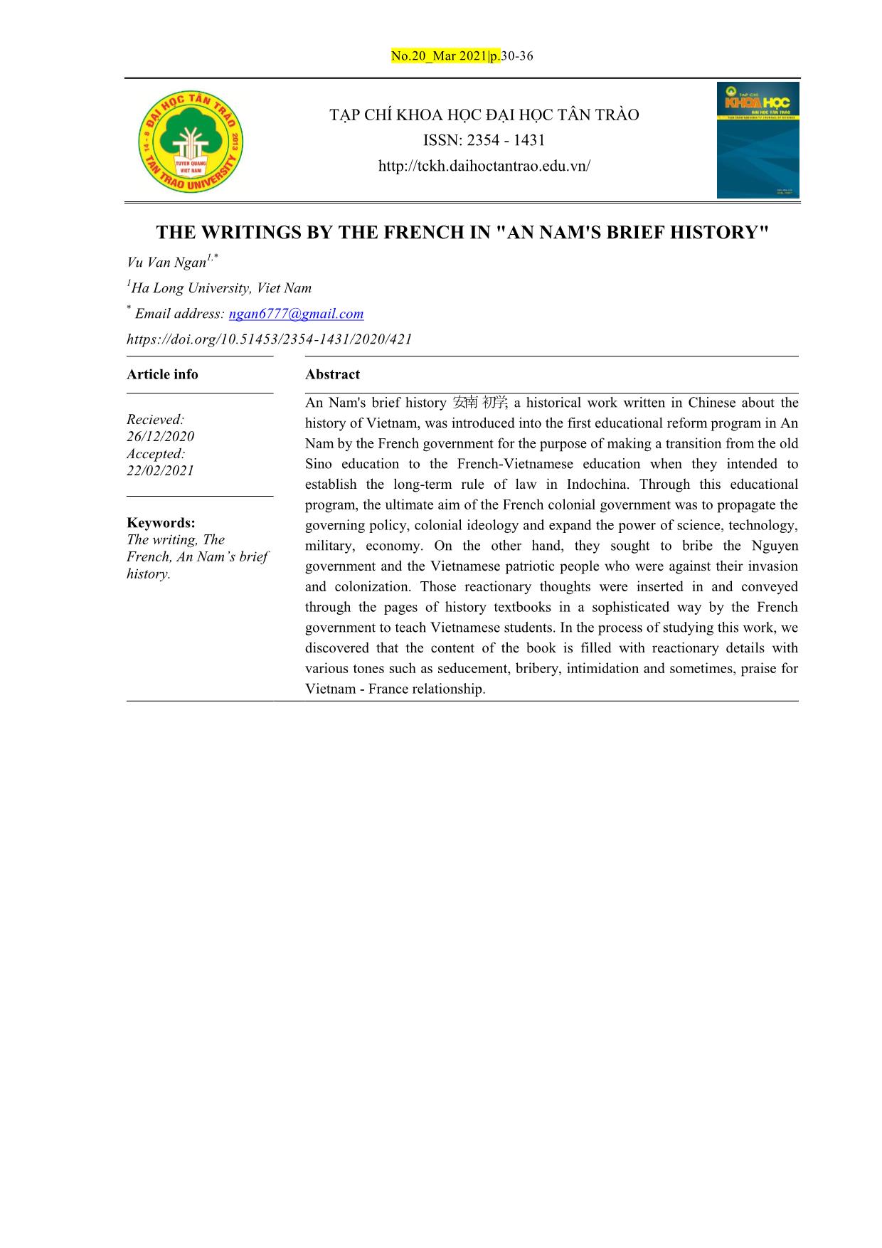 The writings by the French in An Nams brief history trang 1