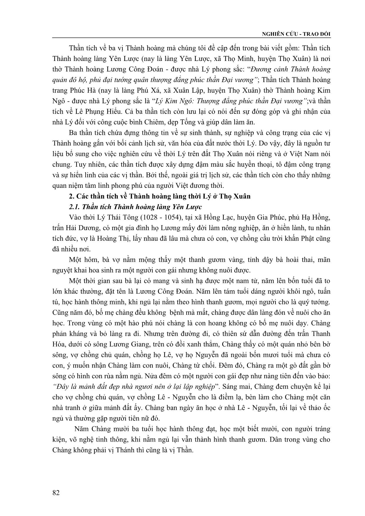Ba vị Thành hoàng thời Lý trên đất Thọ Xuân qua tư liệu thần tích trang 2