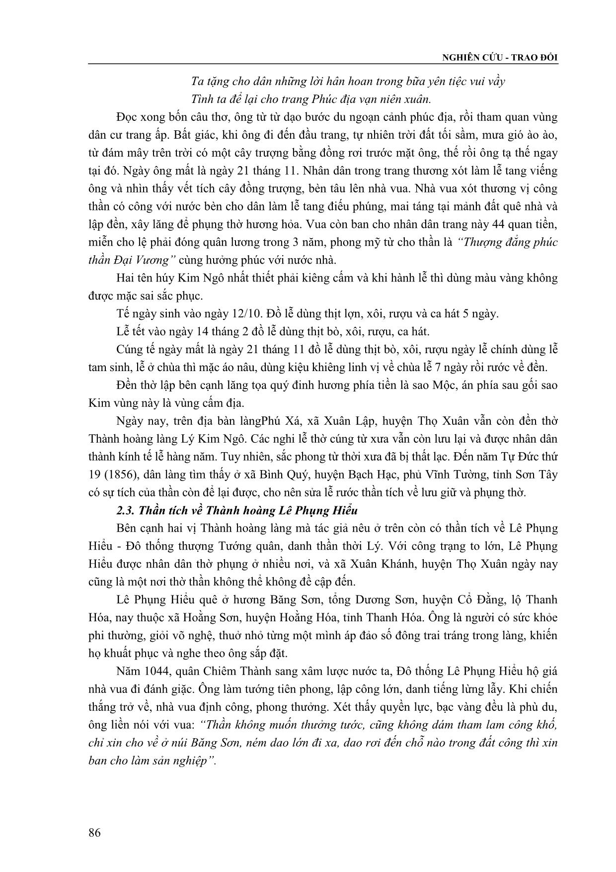 Ba vị Thành hoàng thời Lý trên đất Thọ Xuân qua tư liệu thần tích trang 6