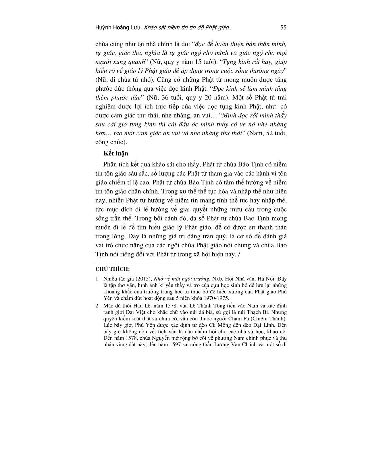 Khảo sát niềm tin tín đồ Phật giáo chùa Bảo Tịnh hiện nay trang 10