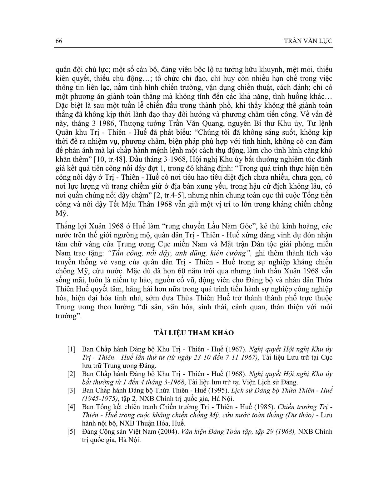 Khu ủy Trị - Thiên - Huế lãnh đạo cuộc tổng tiến công và nổi dậy Xuân 1968 ở Huế trang 7