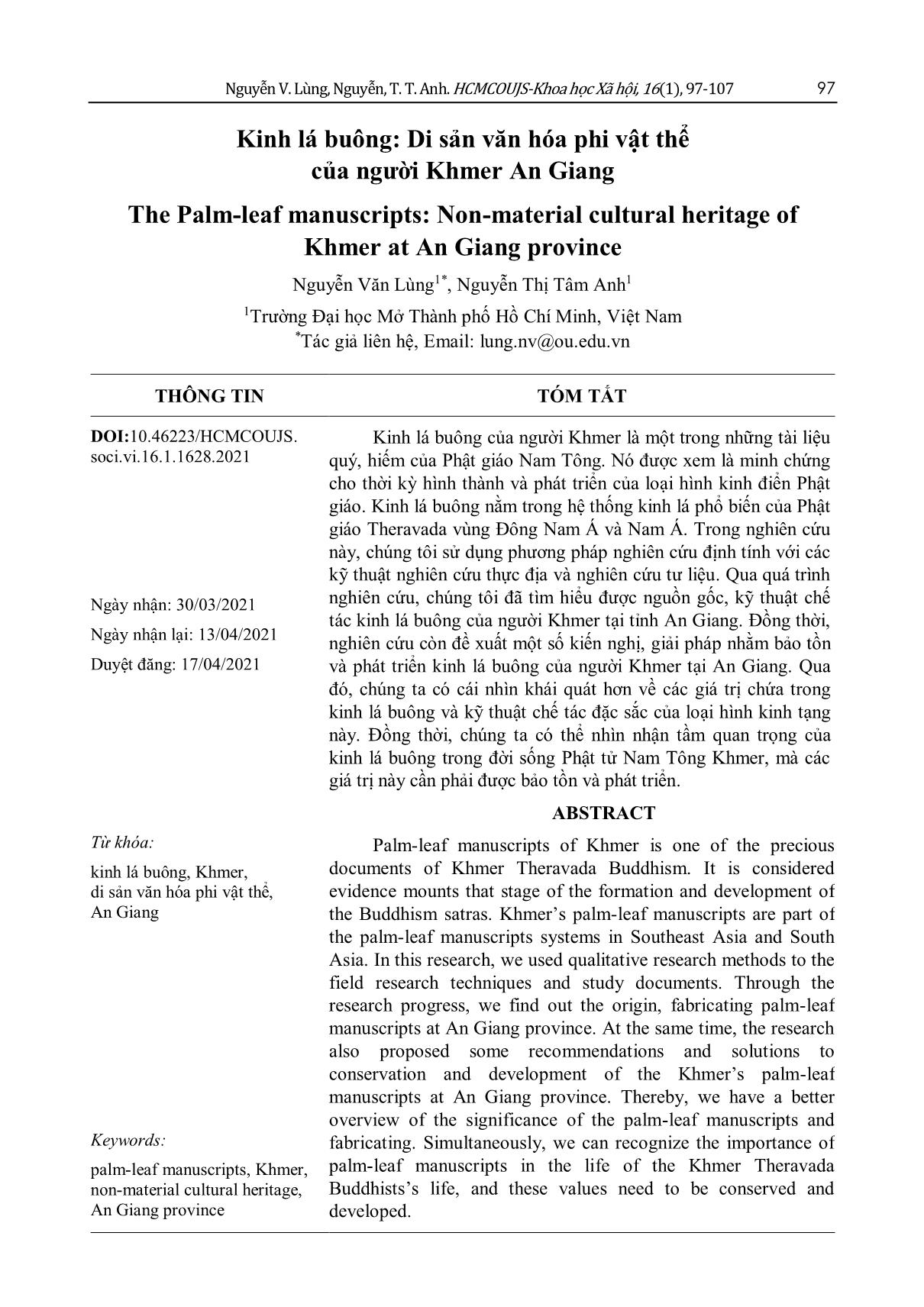 Kinh lá buông: Di sản văn hóa phi vật thể của người Khmer An Giang trang 1