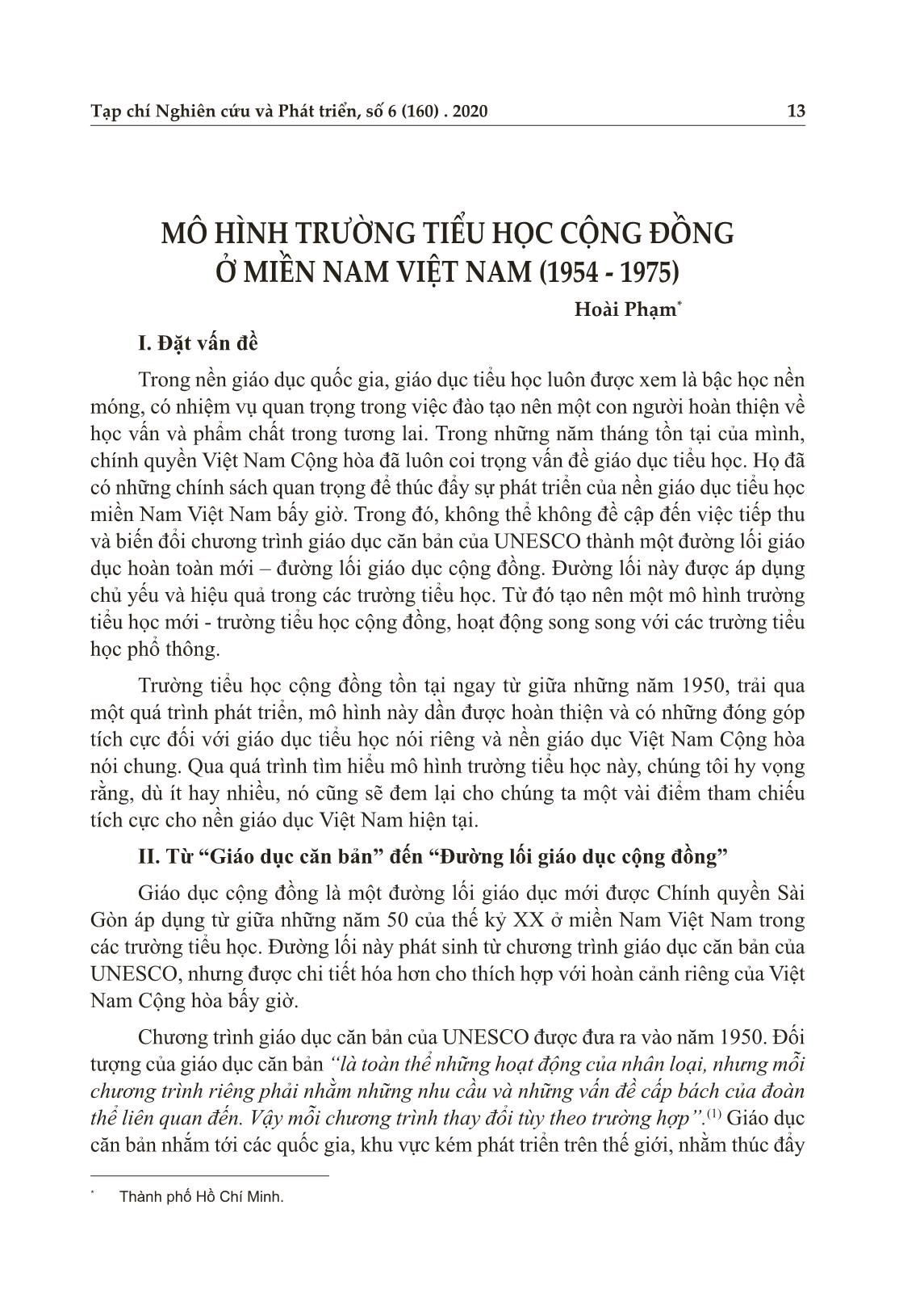 Mô hình trường Tiểu học cộng đồng ở miền Nam Việt Nam (1954-1975) trang 1