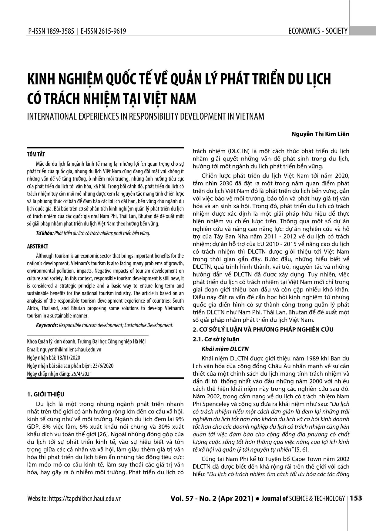 Kinh nghiệm quốc tế về quản lý phát triển du lịch có trách nhiệm tại Việt Nam trang 1