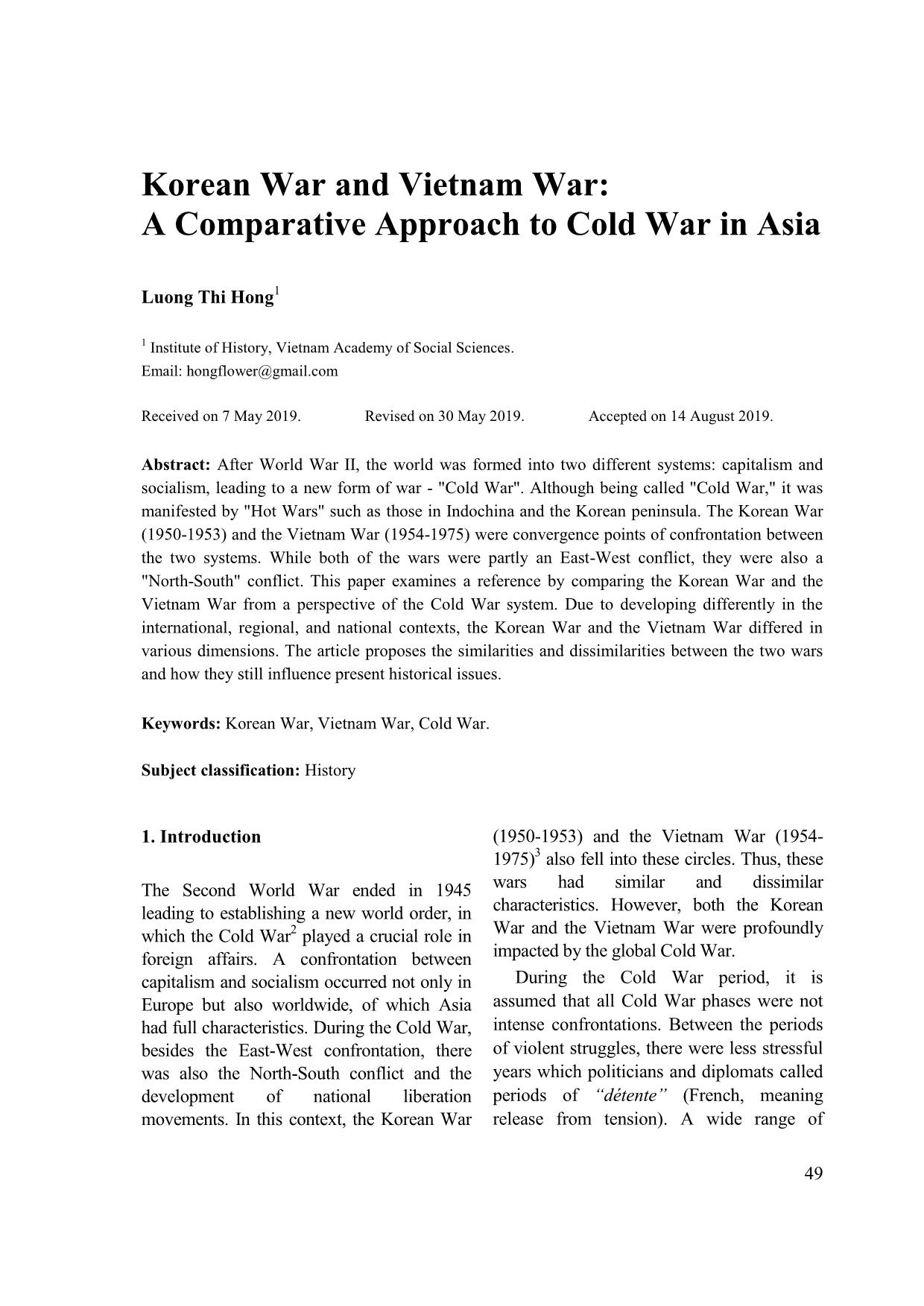 Korean war and Vietnam war: A comparative approach to cold war in Asia trang 1