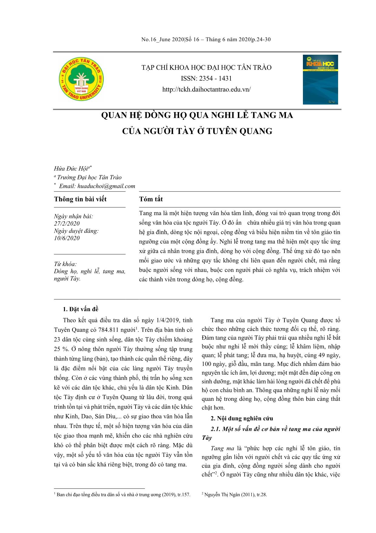 Quan hệ dòng họ qua nghi lễ tang ma của người Tày ở Tuyên Quang trang 1