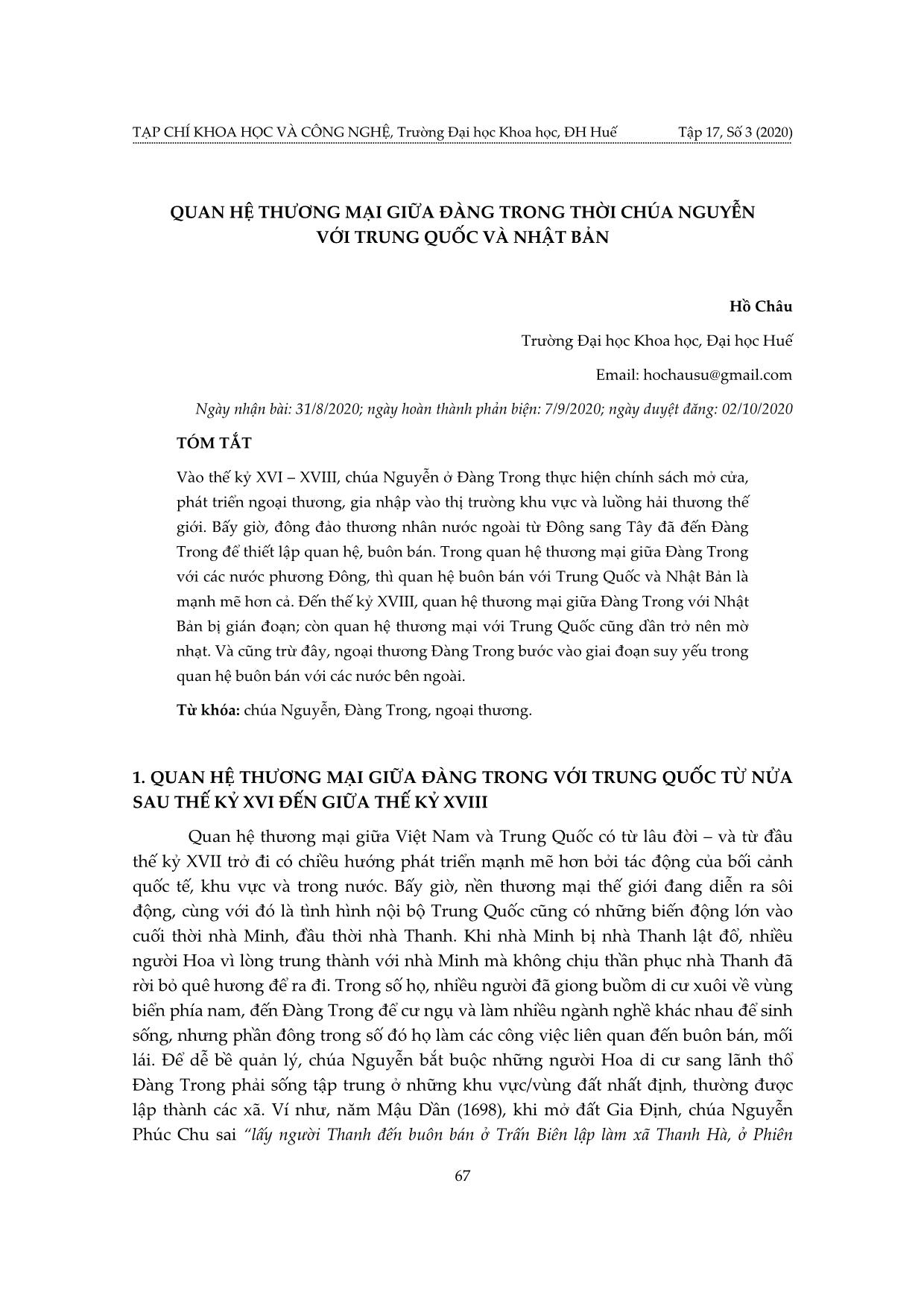 Quan hệ thương mại giữa Đàng Trong thời chúa Nguyễn với Trung Quốc và Nhật Bản trang 1