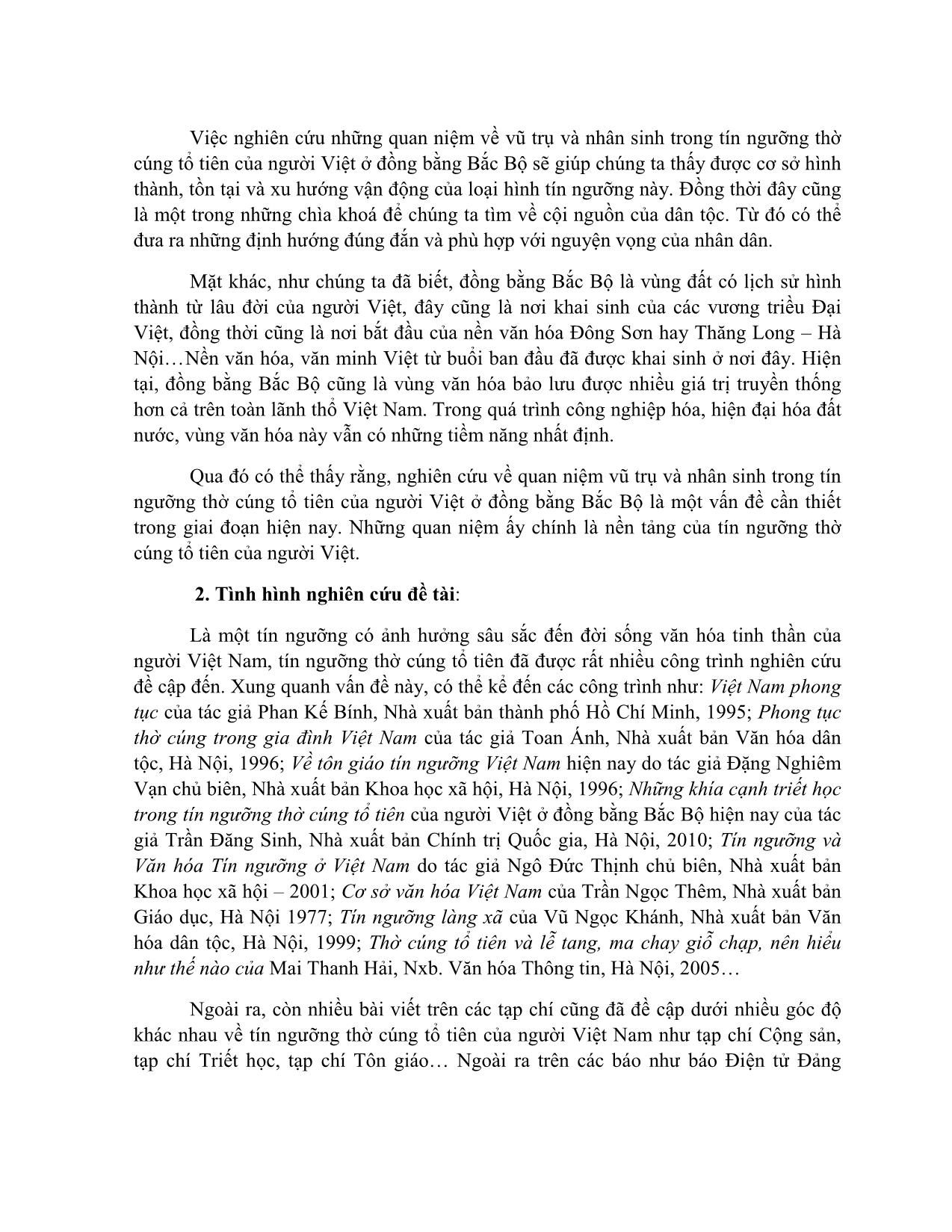 Quan niệm về vũ trụ và nhân sinh trong tín ngưỡng thờ cúng tổ tiên của người Việt ở đồng bằng Bắc Bộ trang 2