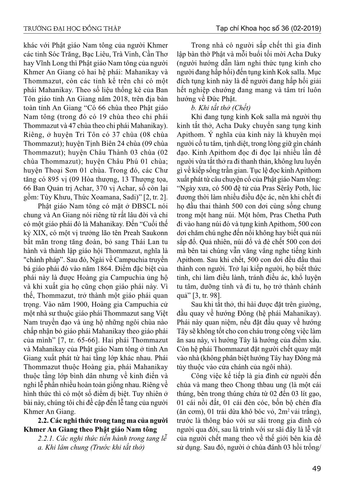 Tang lễ của người Khmer theo Phật giáo Nam Tông ở tỉnh An Giang hiện nay trang 2