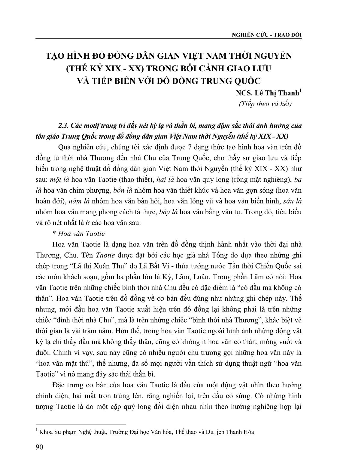 Tạo hình đồ đồng dân gian Việt Nam thời Nguyễn (Thế kỷ XIX - XX) trong bối cảnh giao lưu và tiếp biến với đồ đồng Trung Quốc trang 1