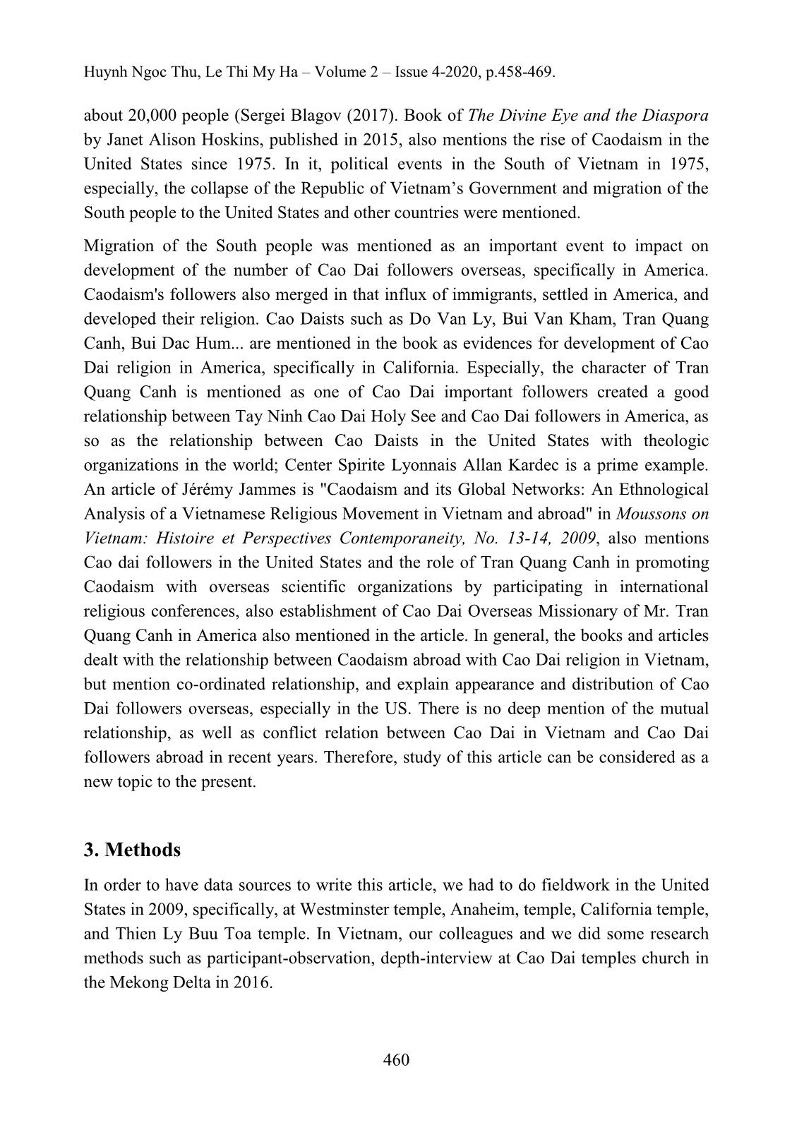 The followers of Caodaism in foreign countries and the administrative relation between believers of Caodaism in foreign countries and Cao Dai church in country trang 3