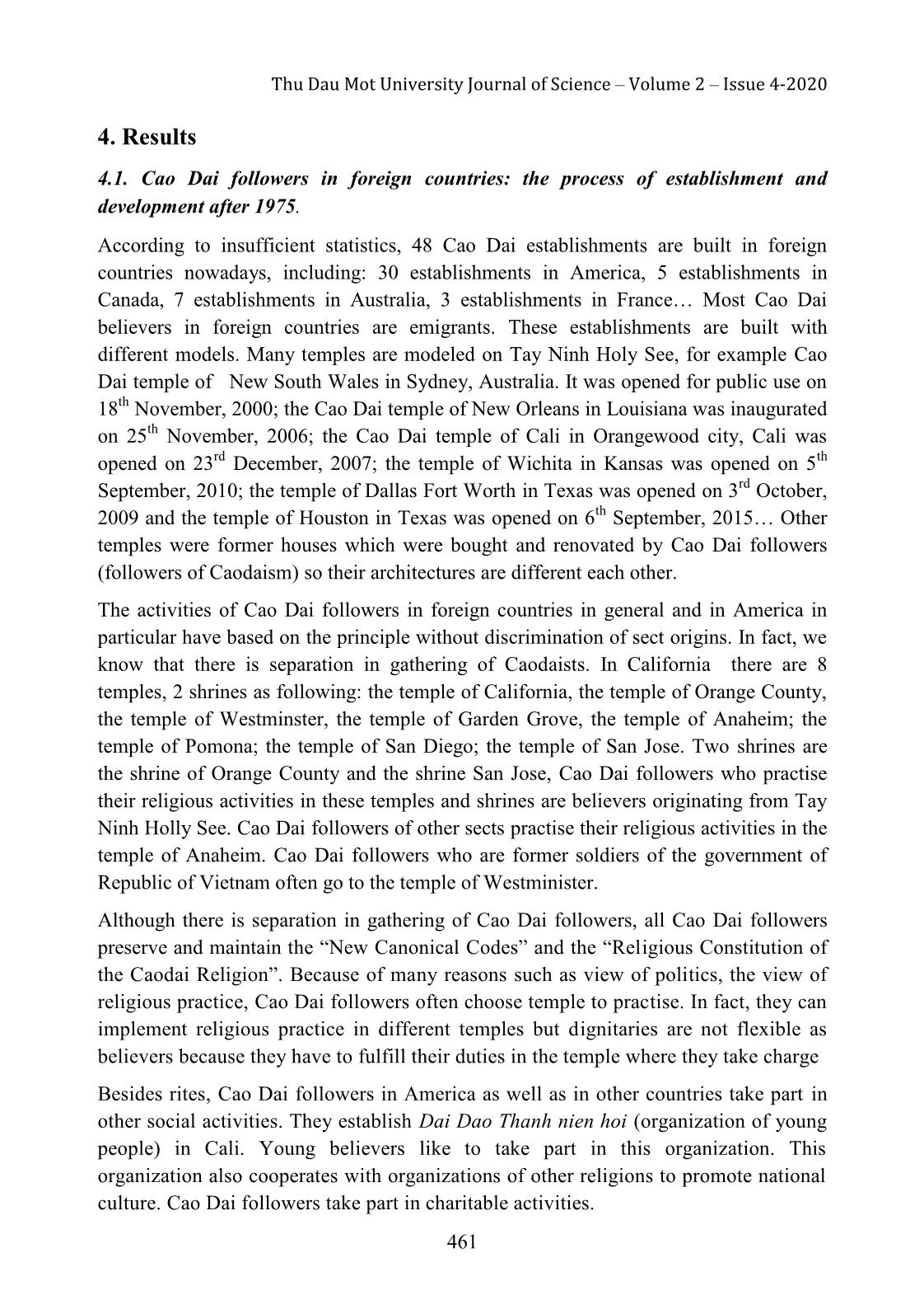 The followers of Caodaism in foreign countries and the administrative relation between believers of Caodaism in foreign countries and Cao Dai church in country trang 4