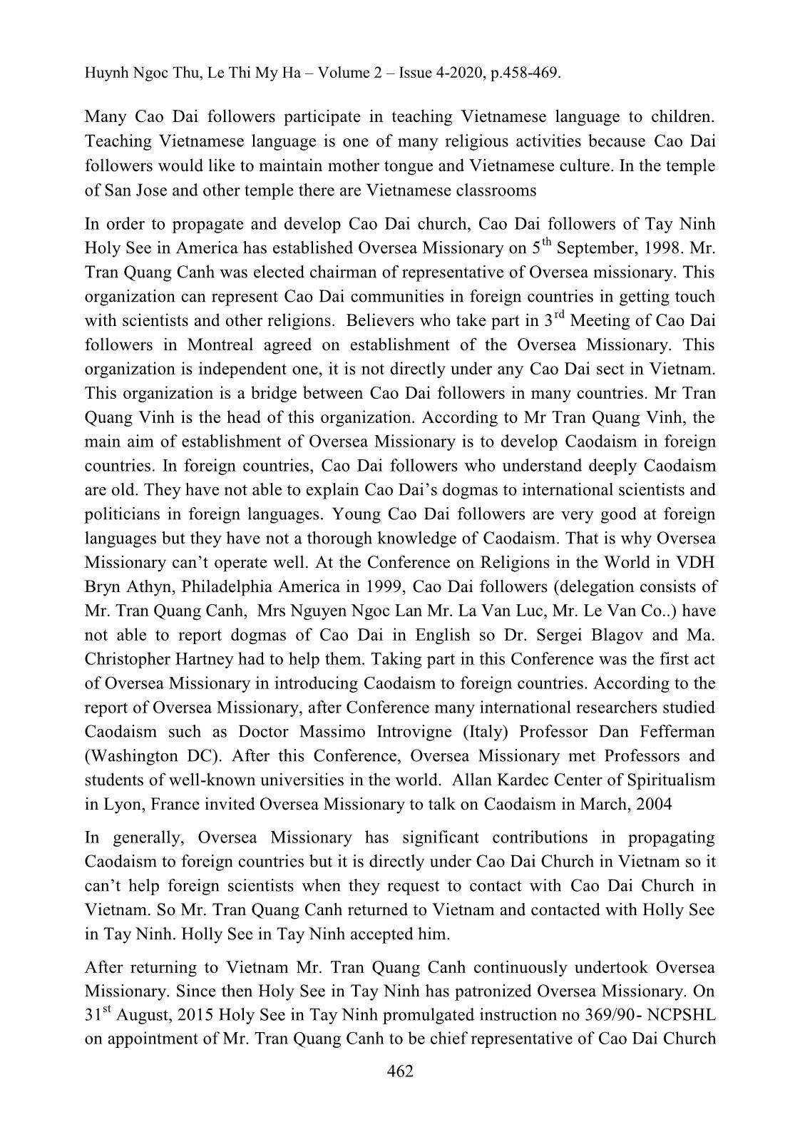 The followers of Caodaism in foreign countries and the administrative relation between believers of Caodaism in foreign countries and Cao Dai church in country trang 5