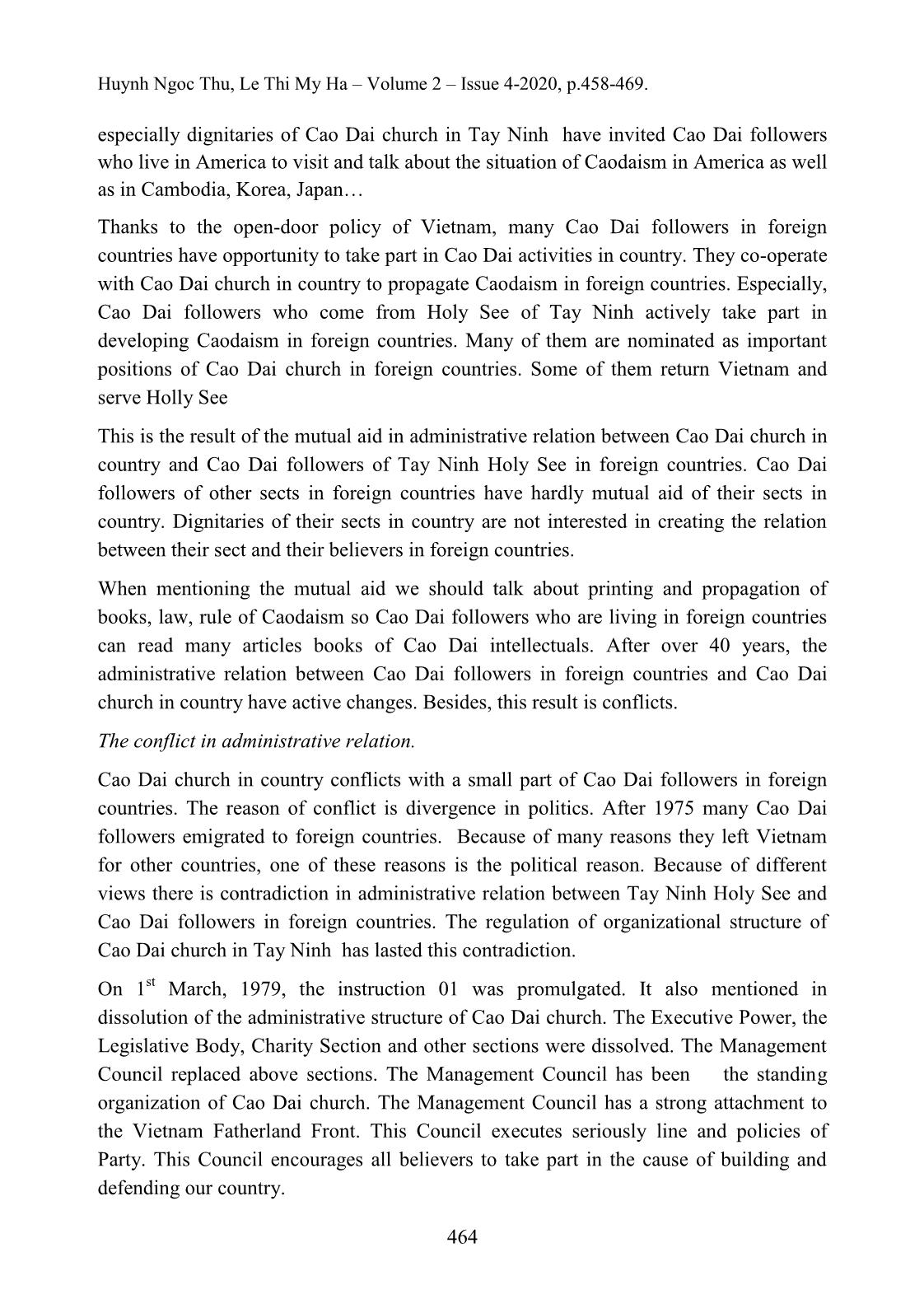 The followers of Caodaism in foreign countries and the administrative relation between believers of Caodaism in foreign countries and Cao Dai church in country trang 7