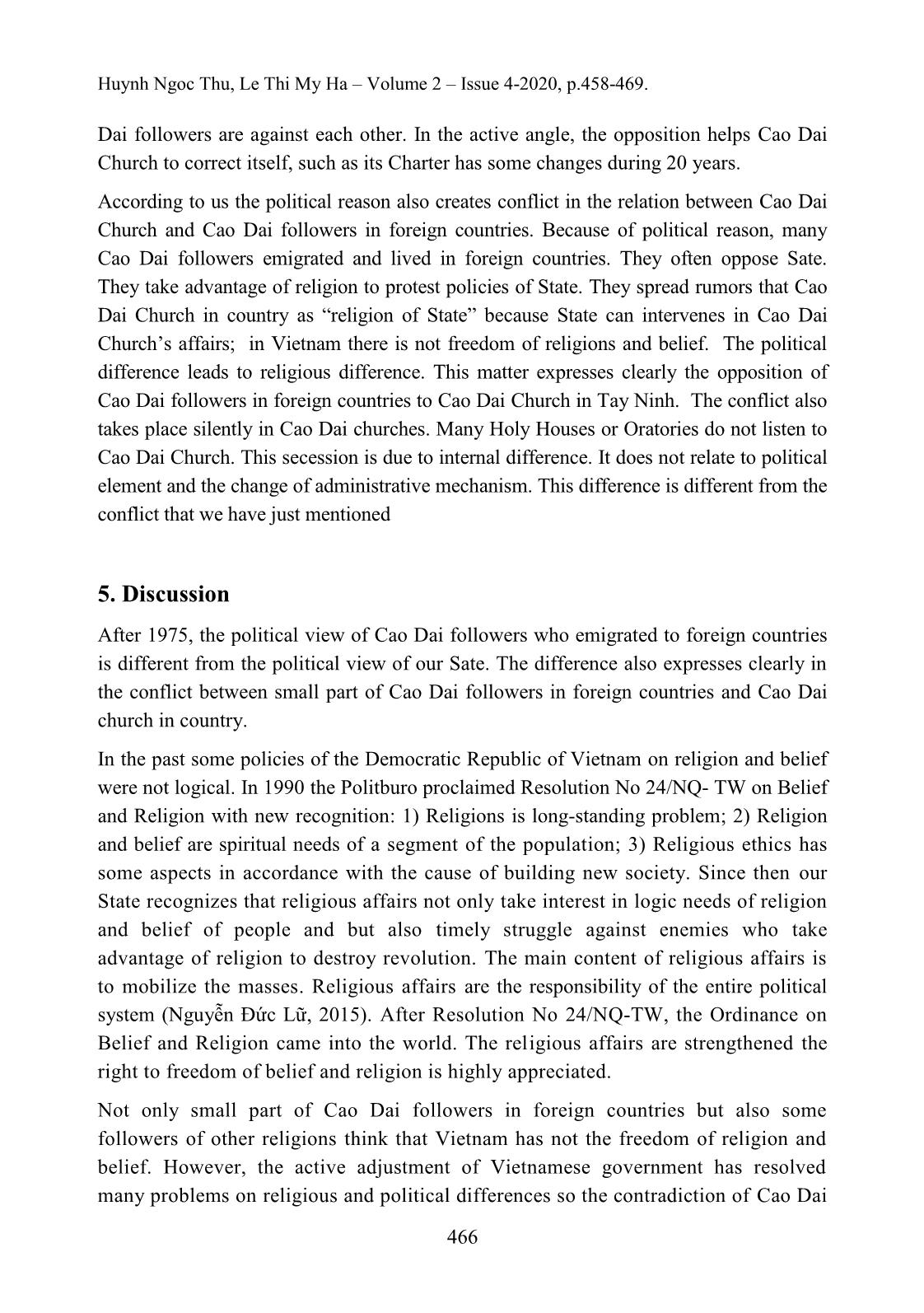 The followers of Caodaism in foreign countries and the administrative relation between believers of Caodaism in foreign countries and Cao Dai church in country trang 9