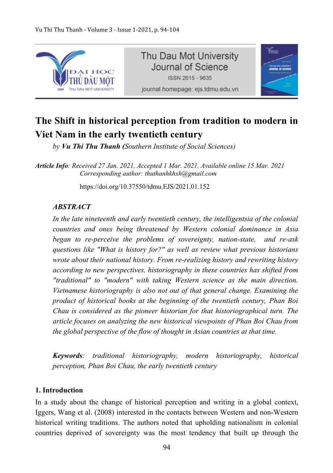 The Shift in historical perception from tradition to modern in Viet Nam in the early twentieth century trang 1