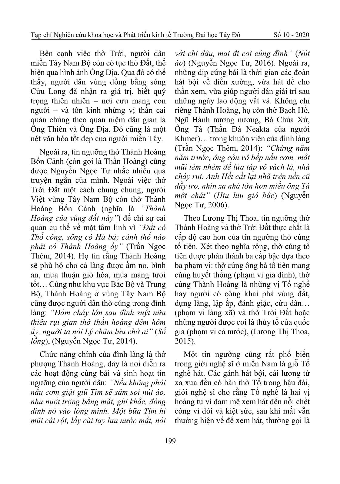 Tín ngưỡng và tôn giáo của người Việt vùng Tây Nam Bộ qua truyện ngắn của Nguyễn Ngọc Tư trang 6