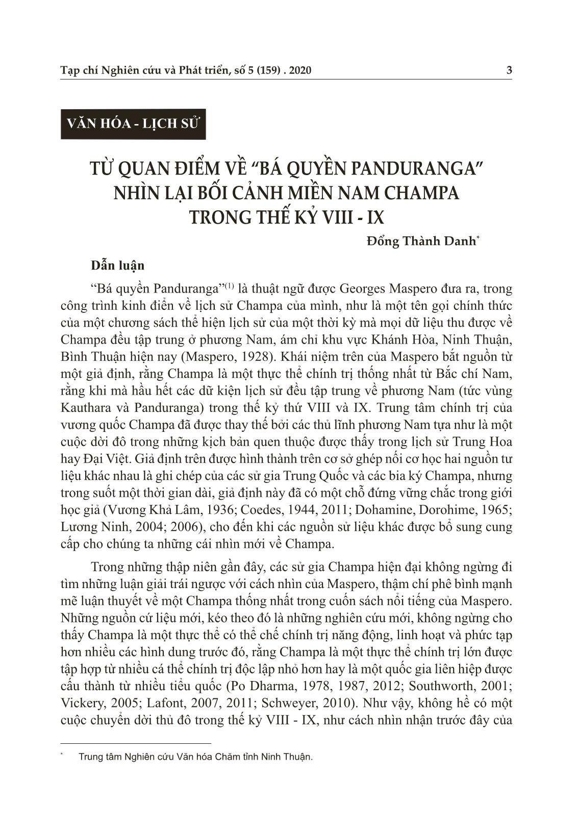 Từ quan điểm về “Bá quyền Panduranga” nhìn lại bối cảnh miền Nam Champa trong thế kỷ VIII - IX trang 1