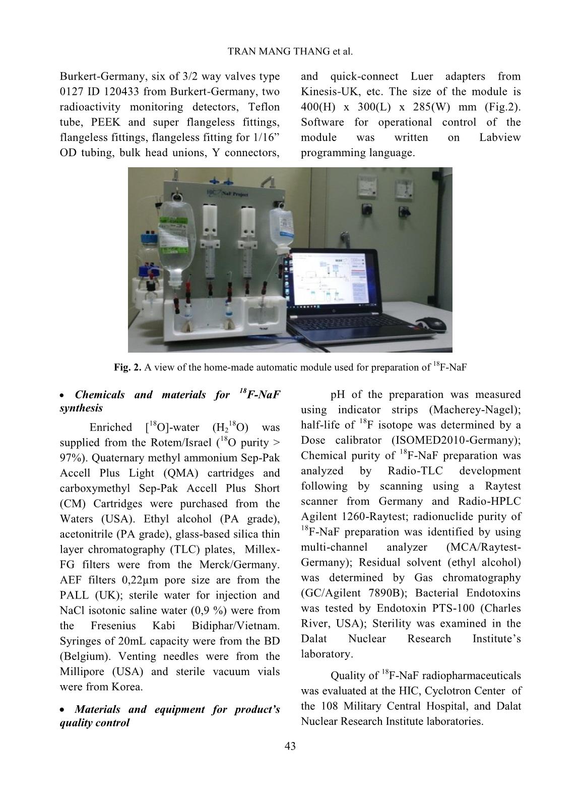 Preparation of ¹⁸F-NaF radiopharmaceuticals using home-made automatic synthesis module at Hanoi Irradiation Center trang 3