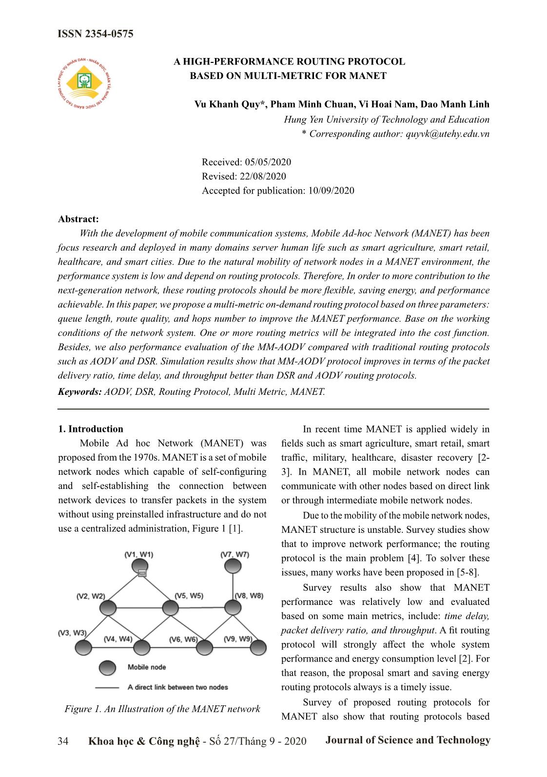 A high-Performance routing protocol based on multi-metric for manet trang 1