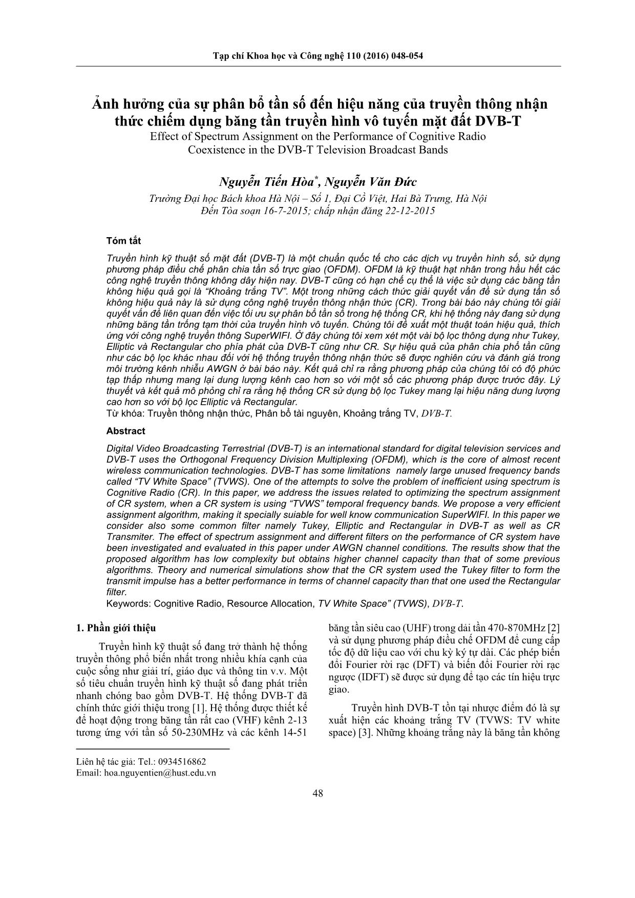 Ảnh hưởng của sự phân bổ tần số đến hiệu năng của truyền thông nhận thức chiếm dụng băng tần truyền hình vô tuyến mặt đất DVB-T trang 1