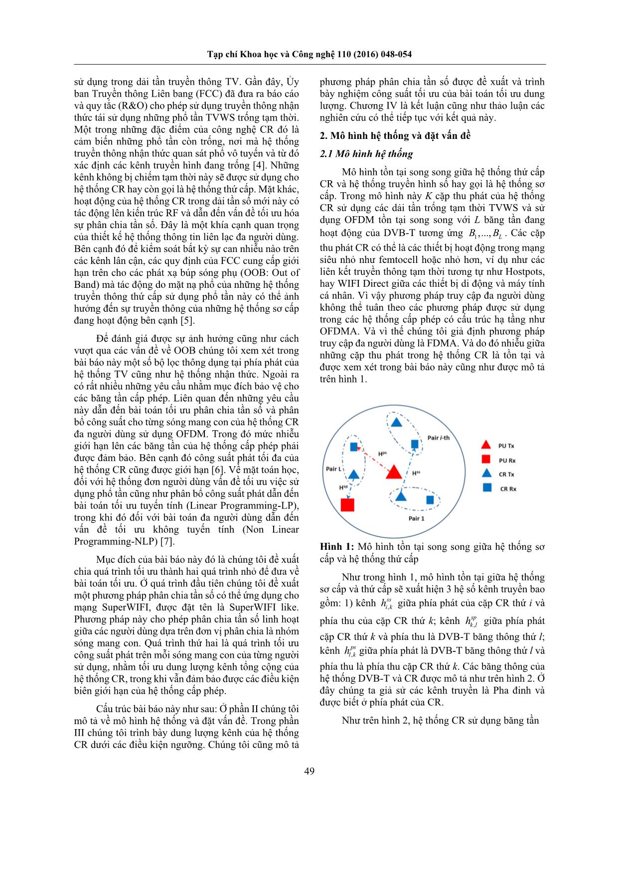 Ảnh hưởng của sự phân bổ tần số đến hiệu năng của truyền thông nhận thức chiếm dụng băng tần truyền hình vô tuyến mặt đất DVB-T trang 2