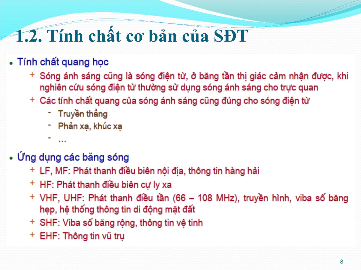 Bài giảng Kỹ thuật anten và truyền sóng - Chương 1: Lý thuyết chung về truyền sóng - Nguyễn Thị Linh Phương trang 8