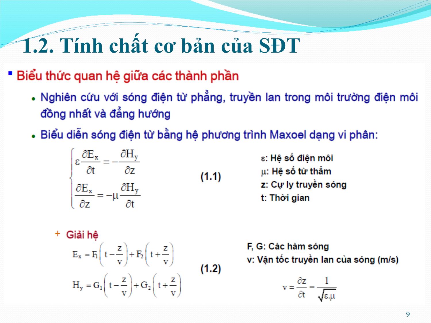 Bài giảng Kỹ thuật anten và truyền sóng - Chương 1: Lý thuyết chung về truyền sóng - Nguyễn Thị Linh Phương trang 9