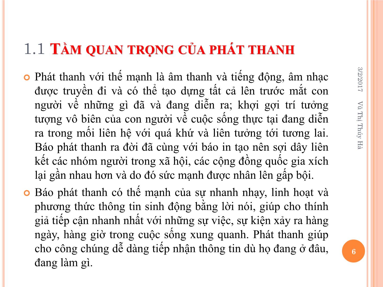 Bài giảng Kỹ thuật phát thanh và truyền hình - Chương 1: Kỹ thuật phát thanh - Vũ Thị Thúy Hà trang 6