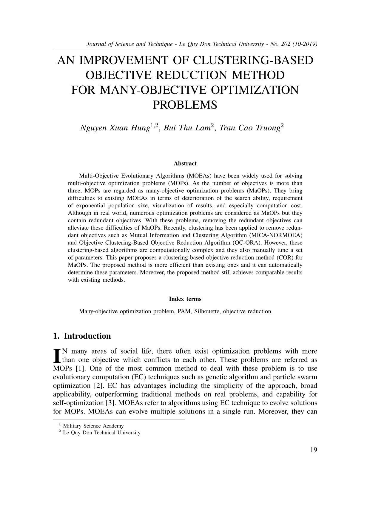 An improvement of clustering-based objective reduction method for many-objective optimization problems trang 1