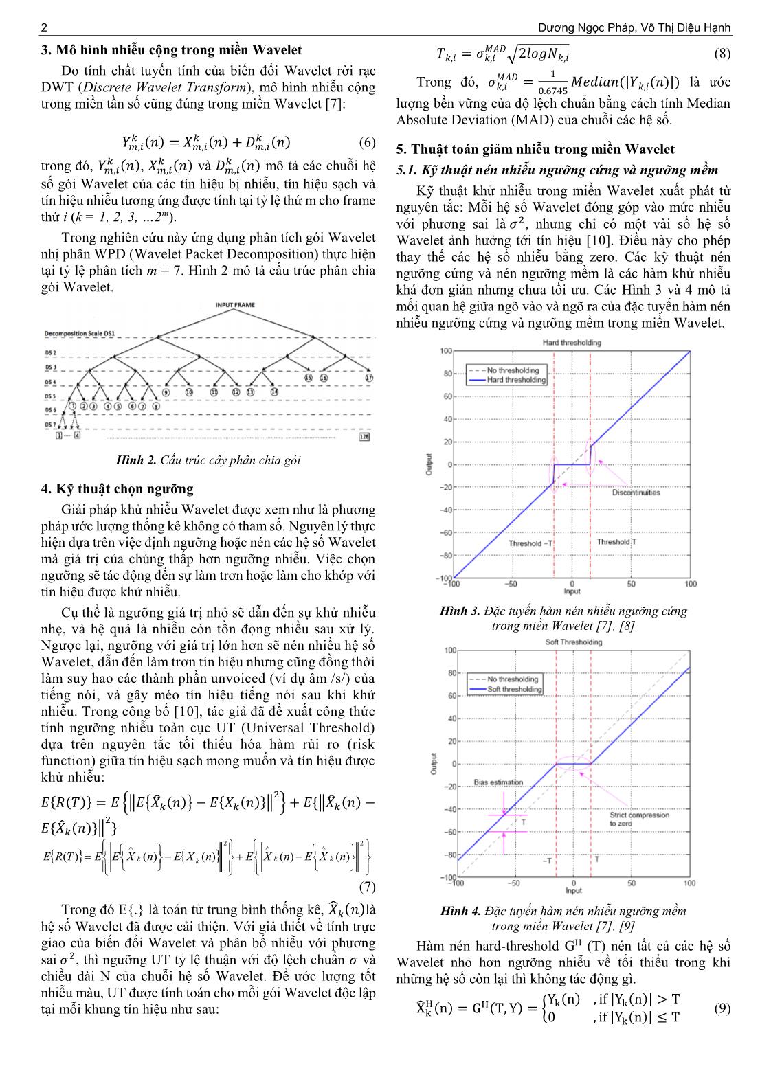 Đánh giá giải pháp giảm nhiễu cho tín hiệu tiếng nói sử dụng các phép biến đổi Wavelet trang 2