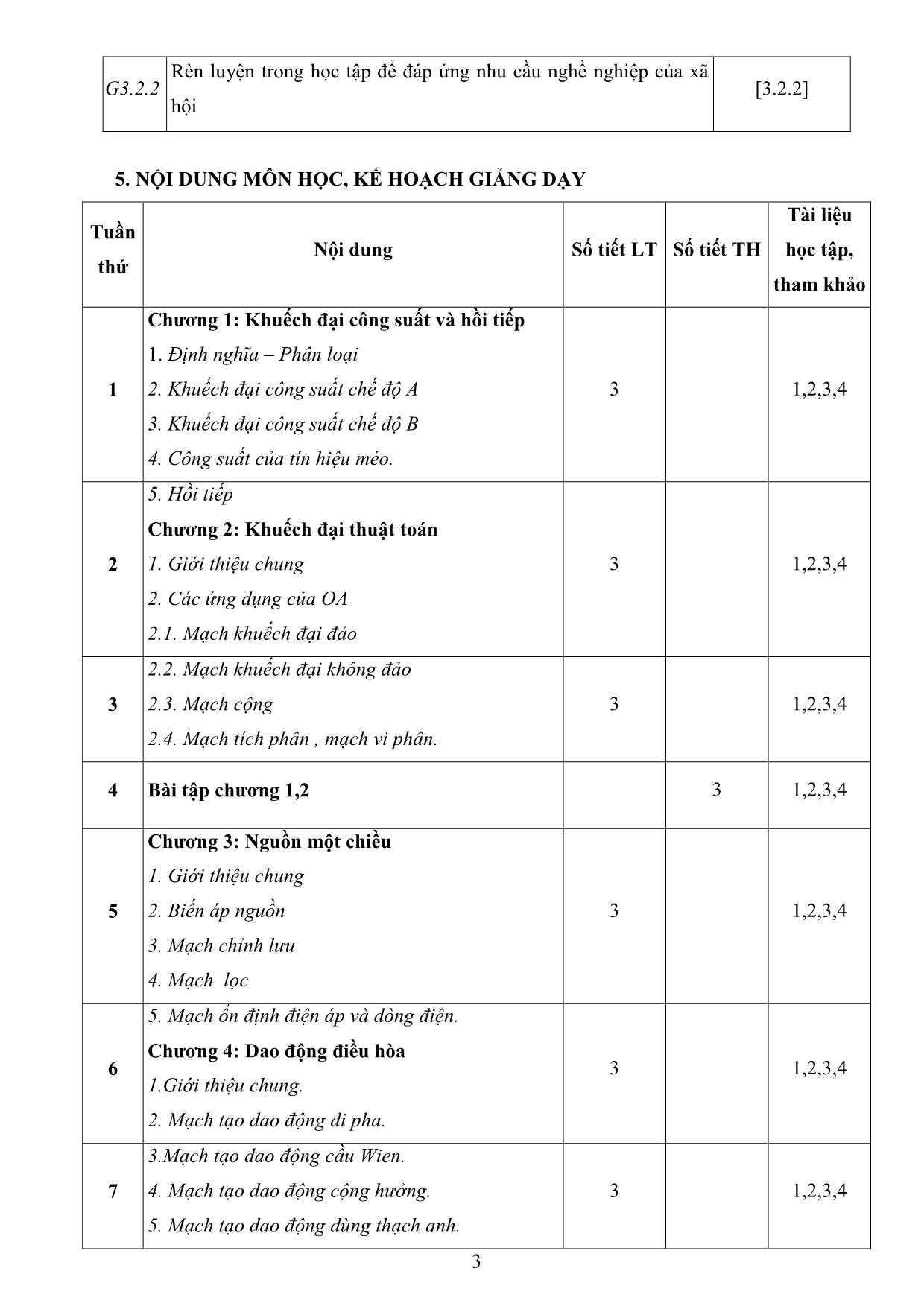 Đề cương chi tiết học phần Kỹ thuật mạch điện tử trang 3