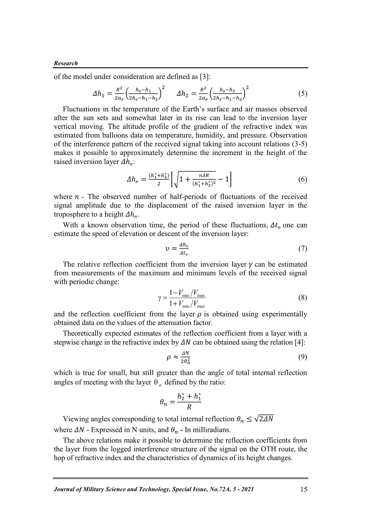 Determination of the characteristics of inversion reflecting layers in the troposphere on changes in the signal intensity on the near-earth over-thehorizon routes in the middle latitudes trang 3