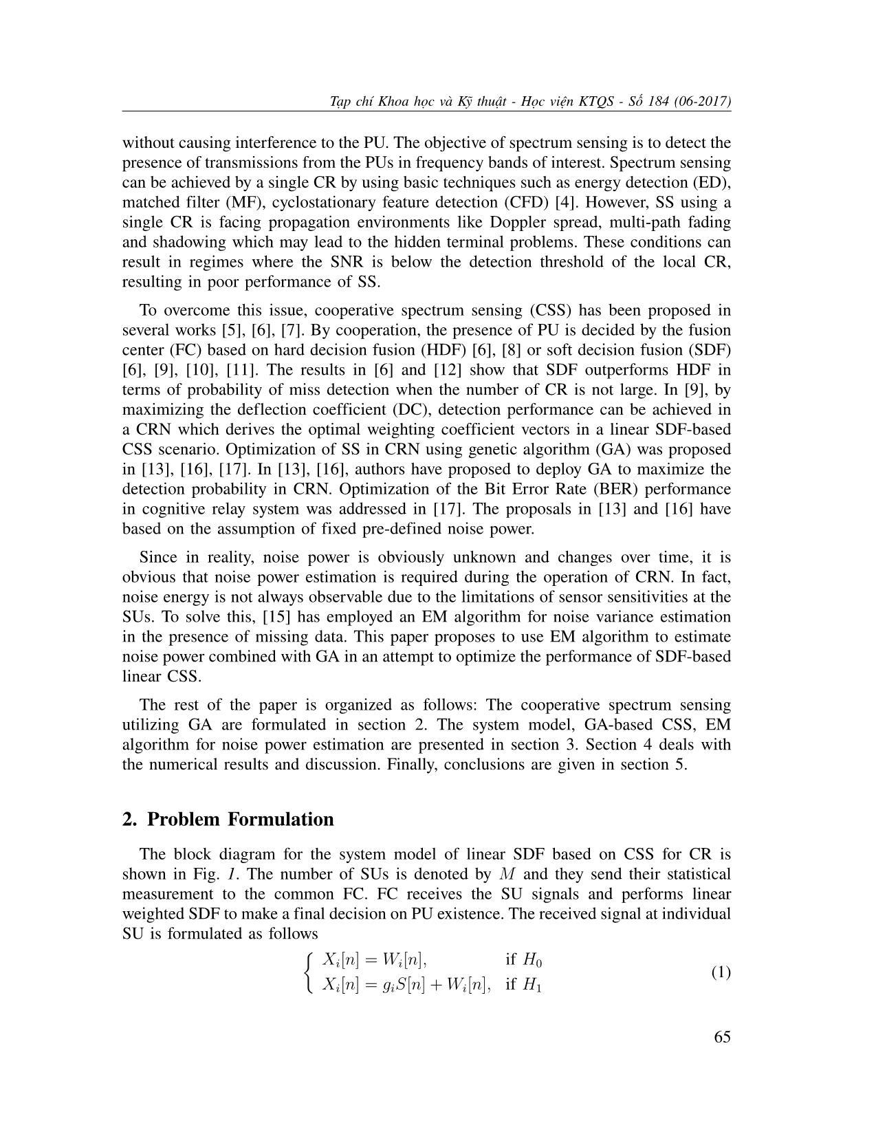 Enhancement of cooperative spectrum sensing employing genetic algorithm and noise power estimation trang 2